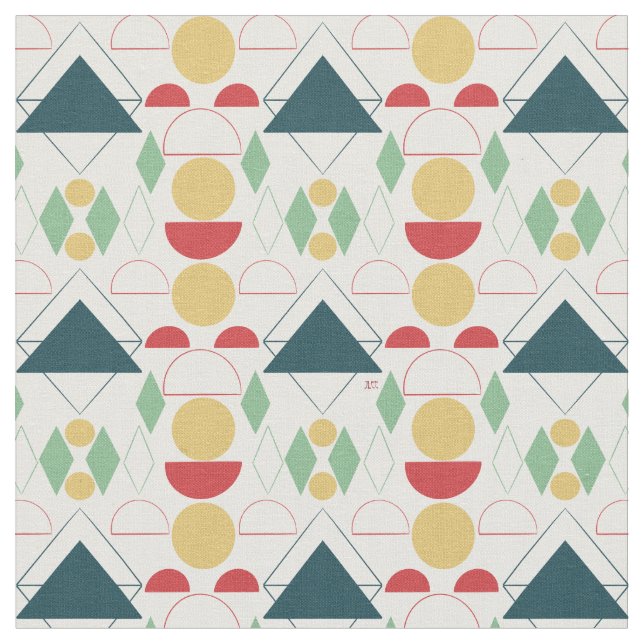 Mid Century Mod Colourful Geometric Fabric (Close Up)