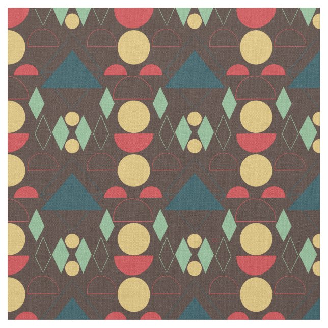 Mid Century Mod Geometric Brown  Fabric (Close Up)