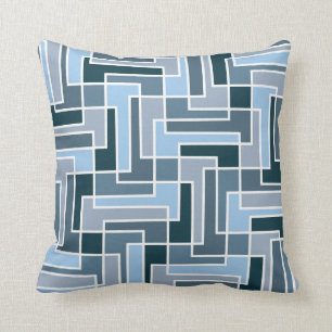 Mid Century Mod Geometric Colour Block Blues Cushion
