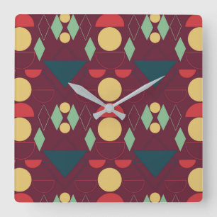 Mid Century Mod Geometric Fuchsia Square Wall Clock