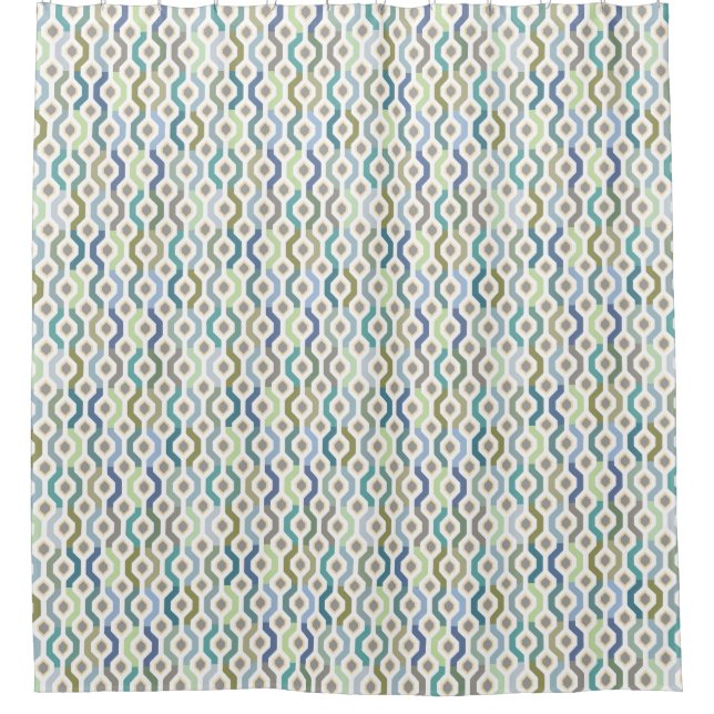 Mid Century Mod Geometric Pattern Blues Shower Curtain (Front)
