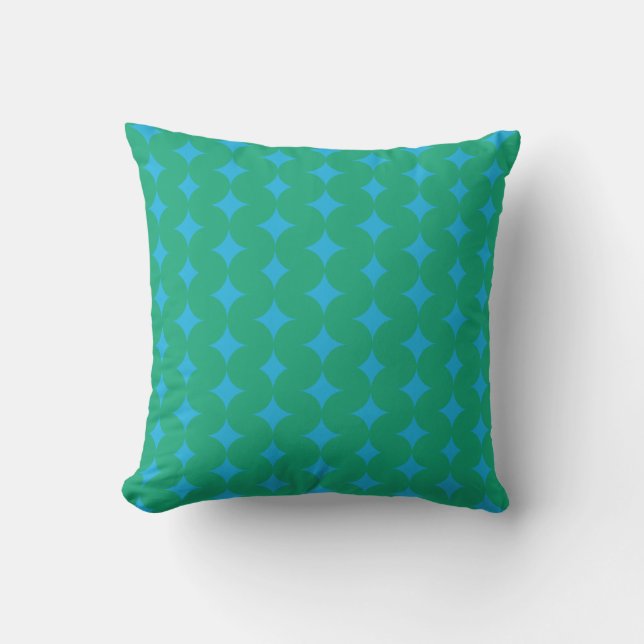 Mid Century Mod Geometric Pattern - Green and Blue Cushion (Front)