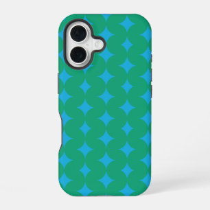 Mid Century Mod Geometric Pattern - Green and Blue iPhone 16 Case