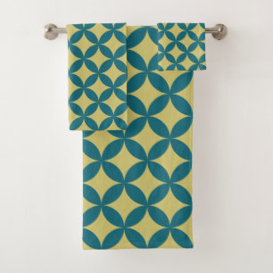 Mid-Century Mod Geometric Retro Modern Blue Green Bath Towel Set