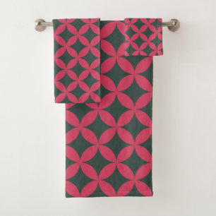 Mid-Century Mod Geometric Retro Modern Bright Pink Bath Towel Set