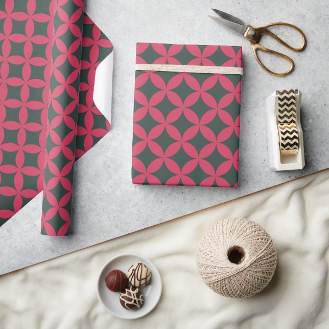 Mid-Century Mod Geometric Retro Modern Bright Pink Wrapping Paper (Crafts)