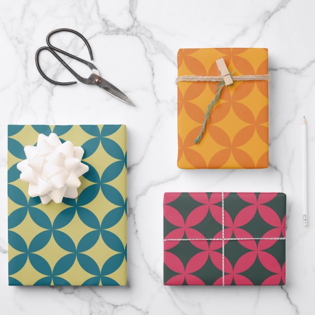 Mid-Century Mod Geometric Retro Modern Colourful Wrapping Paper Sheet (Front)