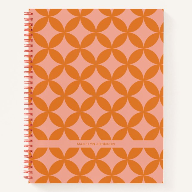 Mid-Century Mod Geometric Retro Modern Orange Sun Notebook (Front)