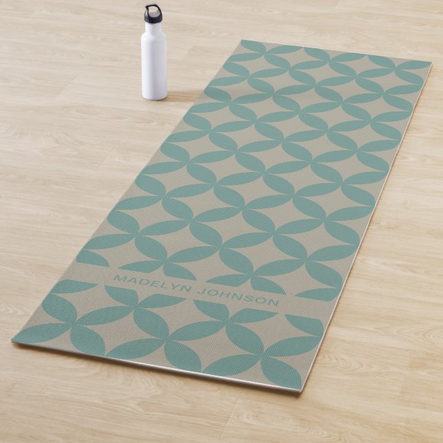 Mid-Century Mod Geometric Retro Modern Turquoise Yoga Mat (In Situ)