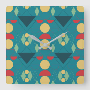 Mid Century Mod Geometric Turquoise Square Wall Clock