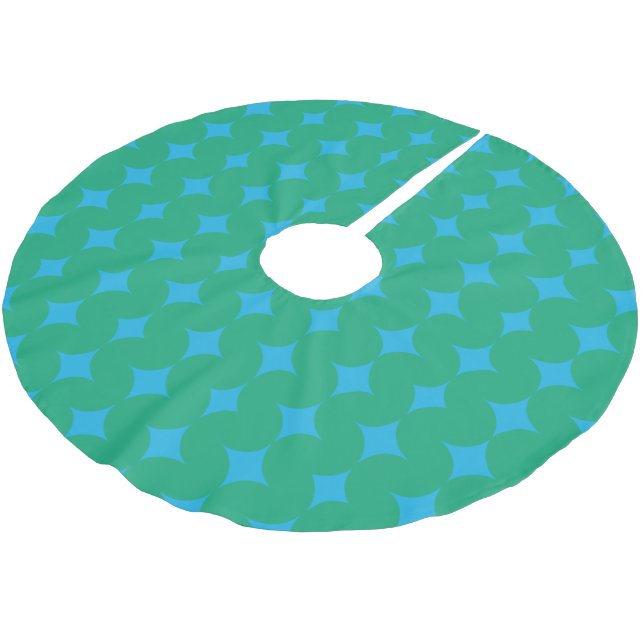 Mid Century Mod Green and Blue Geometric Pattern Brushed Polyester Tree Skirt (Angled)