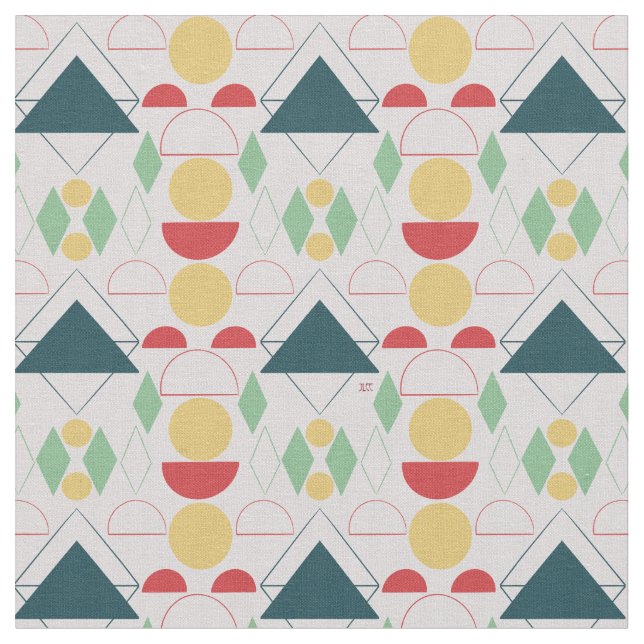 Mid Century Mod Grey Geometric  Fabric (Close Up)