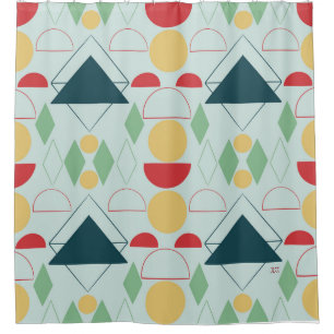 Mid Century Mod Mint Geometric   Shower Curtain