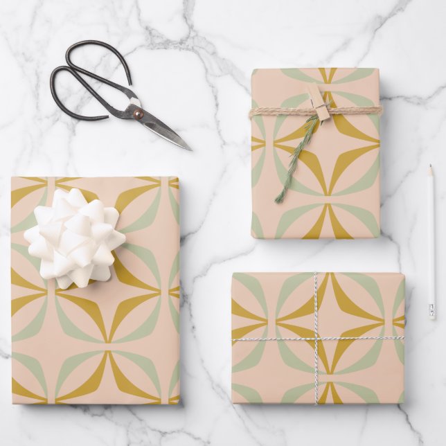 Mid Century Mod Pattern in Pastel Colours Wrapping Paper Sheet (Front)