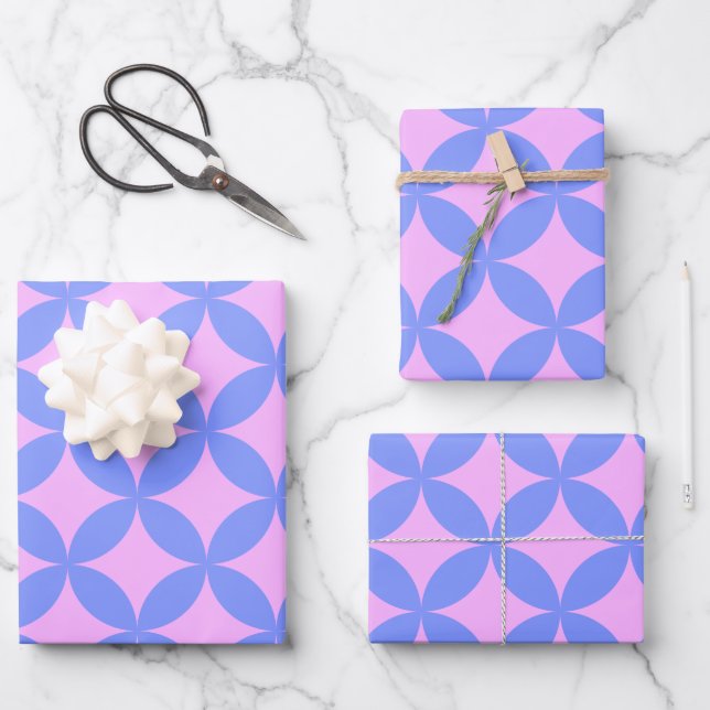 Mid Century Mod Pattern in Pink and Periwinkle  Wrapping Paper Sheet (Front)