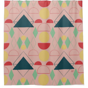 Mid Century Mod Pink Geometric Shower Curtain