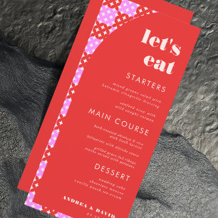 Mid Century Mod Pink & Red Let's Eat Wedding   Menu