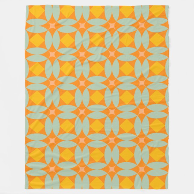 Mid Century Mod Quilt Tiles Pattern Retro Pastels Fleece Blanket (Front)