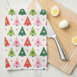 Mid-century mod Red and Green Christmas Tea Towel<br><div class="desc">A merry & mid-century modern style pattern for Christmas. This cheerful,  retro design features Christmas trees in shades of red,  pink,  lime green and dark green.</div>