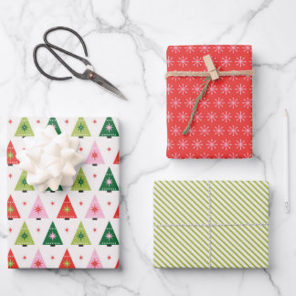 Mid-century mod Red and Green Christmas Wrapping Paper Sheet