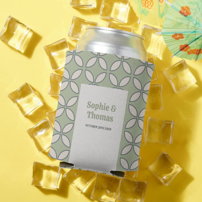 Mid Century Mod Retro Wedding Olive Green Can Cooler (In Situ Summer)