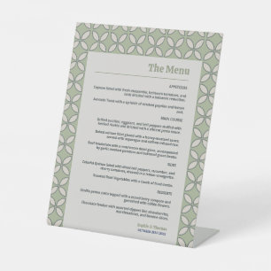 Mid Century Mod Retro Wedding Olive Green Menu Pedestal Sign