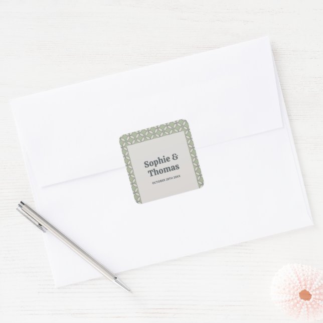 Mid Century Mod Retro Wedding Olive Green Square Sticker (Envelope)