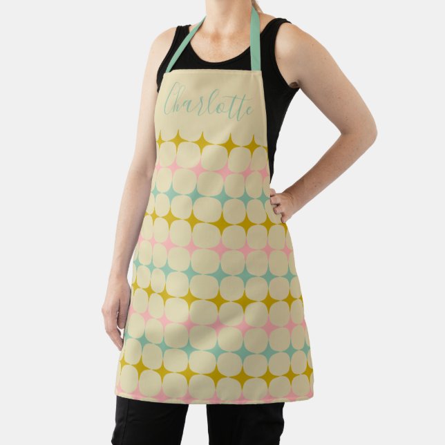 Mid Century Mod Stars | Vintage Colour Personalise Apron (Insitu)