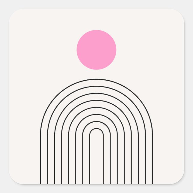 Mid Century Modern 01 Sun And Rainbow White Pink Square Sticker (Front)