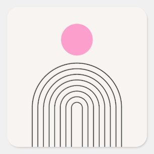 Mid Century Modern 01 Sun And Rainbow White Pink Square Sticker