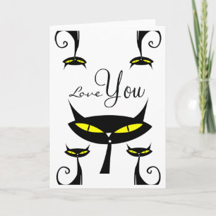 Mid Century Modern 1950s Atomic Black Cat Love You Card