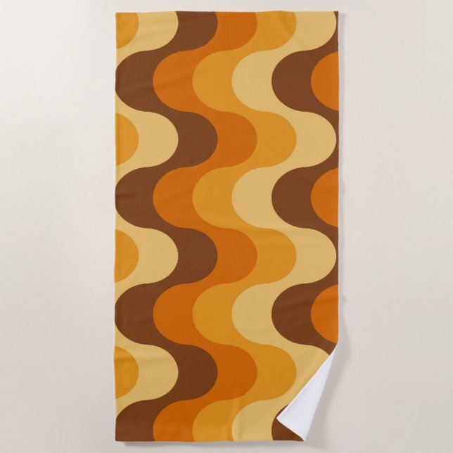 Mid Century Modern 1970s Wavy Stripe Pattern Beach Towel (Front)