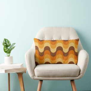 Mid Century Modern 1970s Wavy Stripe Pattern Lumbar Cushion
