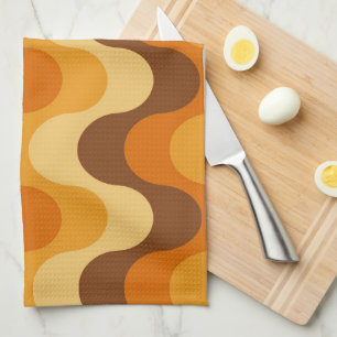 Mid Century Modern 1970s Wavy Stripe Pattern Tea Towel