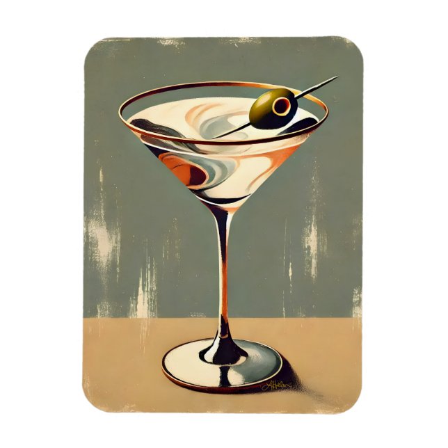 Mid Century Modern 1 Olive Martini Painting Magnet (Vertical)