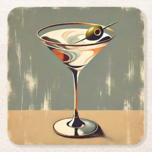 Mid Century Modern 1 Olive Martini Painting Square Paper Coaster