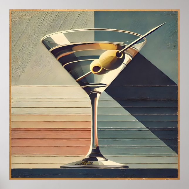 Mid Century Modern 2 Olive Martini Cocktail Hour Poster (Front)