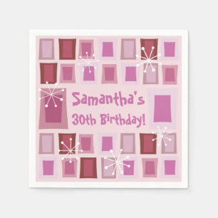Mid Century Modern 30th Birthday Pink Napkin