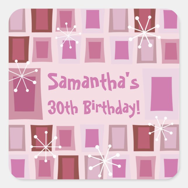Mid Century Modern 30th Birthday Pink Square Sticker (Front)