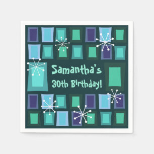 Mid Century Modern 30th Birthday Teal Napkin