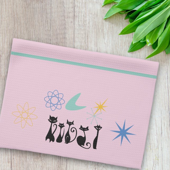 Mid Century Modern 50s Black Cats  Atomic  Tea Towel (Creator Uploaded)