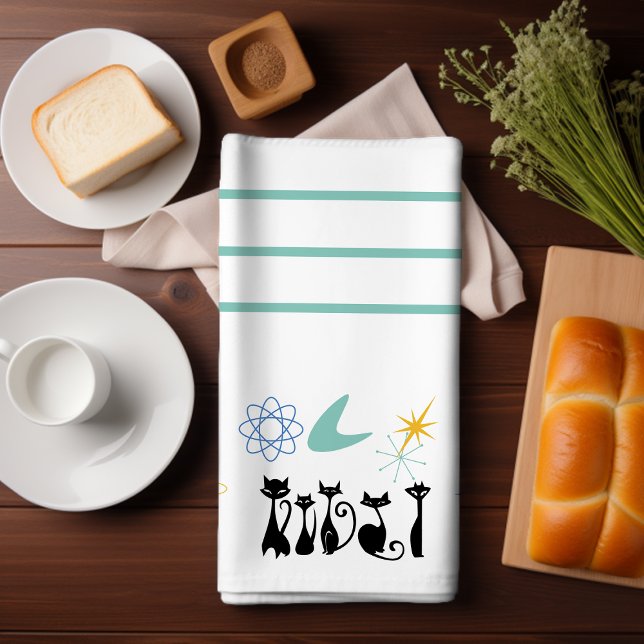 Mid Century Modern 50s Black Cats  Atomic  Tea Towel (Creator Uploaded)