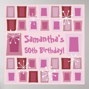 Mid Century Modern 50th Birthday Pink Poster