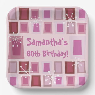 Mid Century Modern 60th Birthday Pink Paper Plate