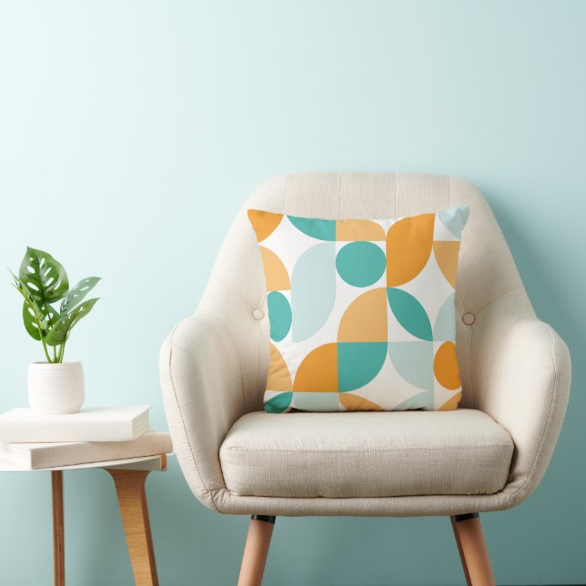 Mid Century Modern Abstract 26 Aqua, Teal, Orange Cushion (Chair)