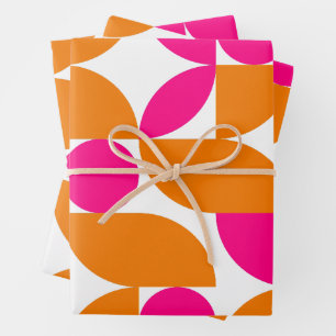 Mid Century Modern Abstract 26 Pink and Orange Wrapping Paper Sheet