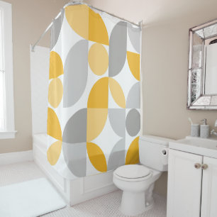 Mid Century Modern Abstract 26 Yellow, Grey Shower Curtain