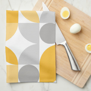 Mid Century Modern Abstract 26 Yellow, Grey Tea Towel