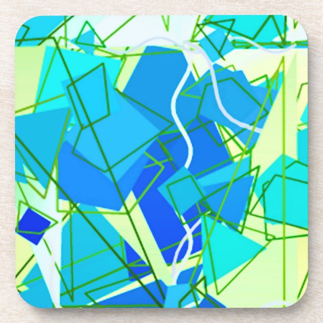 Mid-Century Modern Abstract, Aqua & Cerulean Blue Coaster (Front)