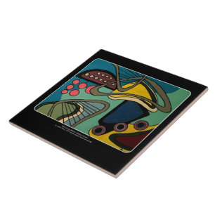 'Mid-Century Modern Abstract Aquatic' painting on Tile